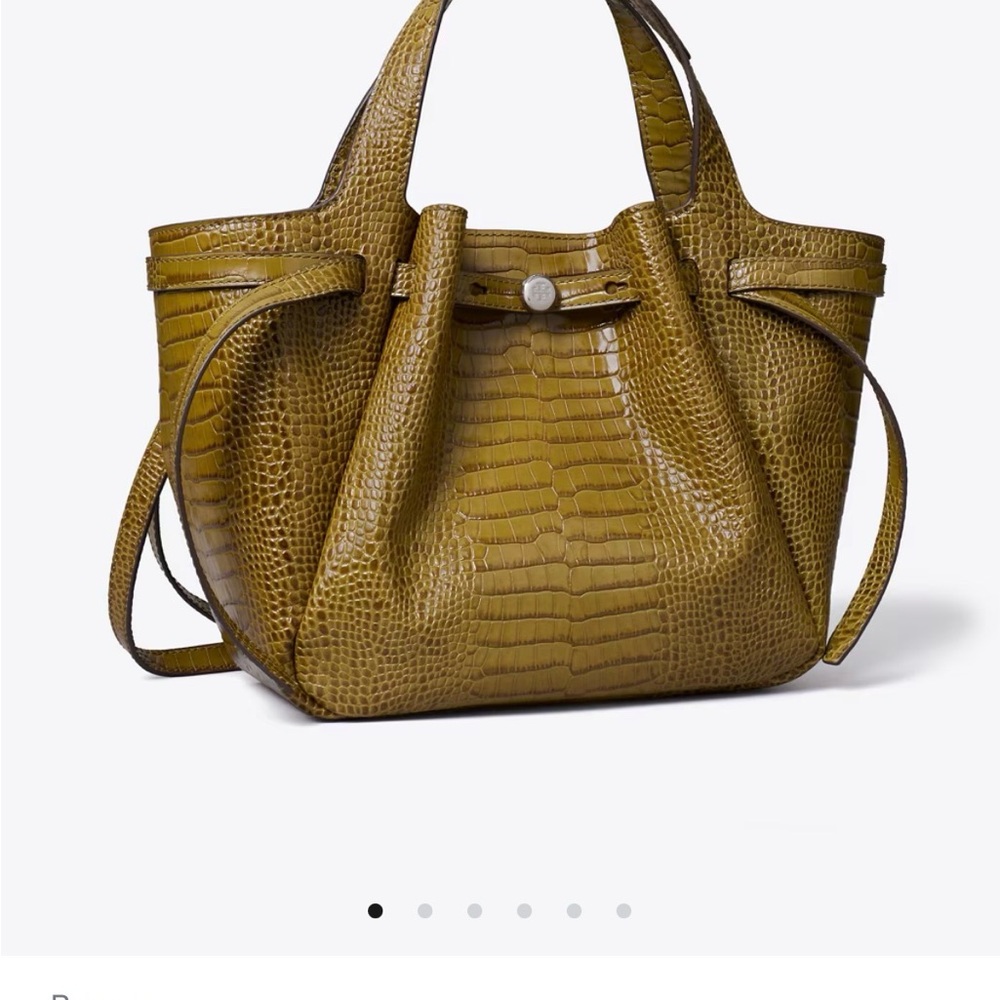 Tory Burch Croc-Embossed Olive Tote